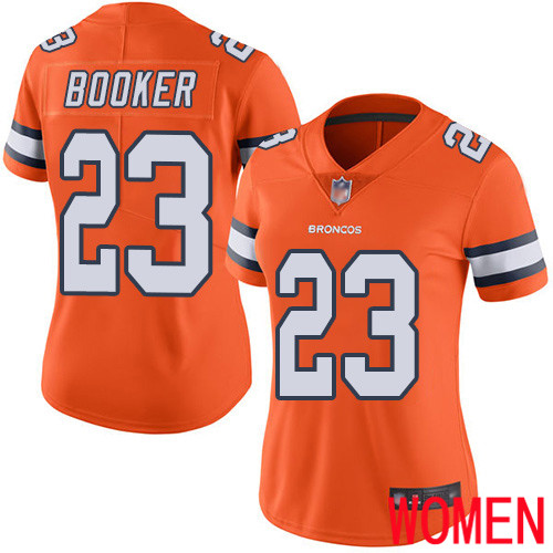 Women Denver Broncos #23 Devontae Booker Limited Orange Rush Vapor Untouchable Football NFL Jersey
